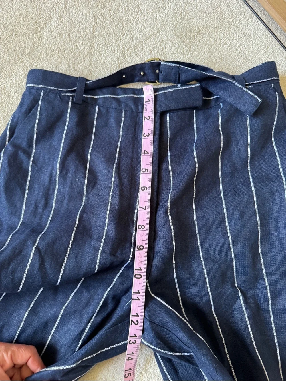 Nicholas Lavinia Navy Linen Stripe Shorts US 6 AU 10